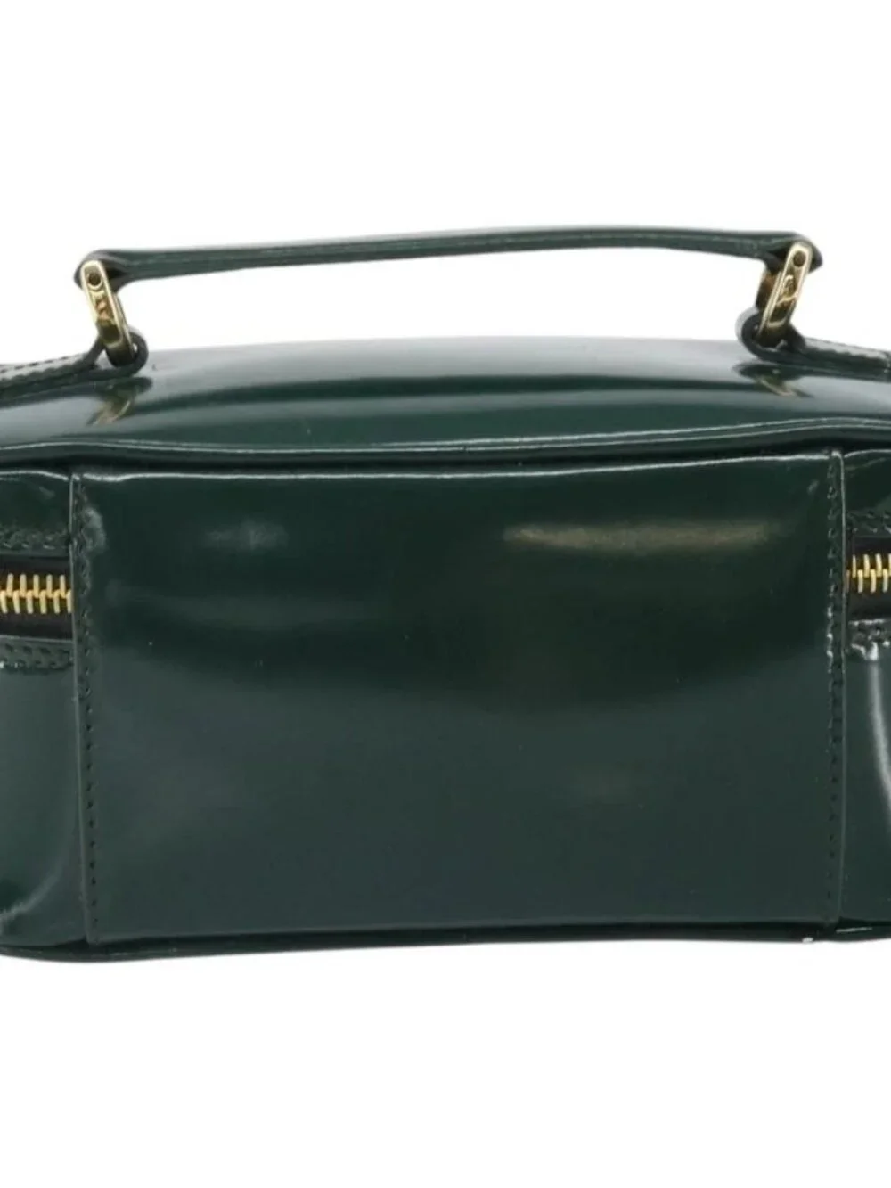 GUCCI Bamboo Vanity Pouch Patent leather Green Gold 032 1956 0151 Auth 171655
